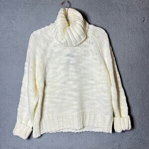 Cozy Casual Sweater Womens S Cream Turtleneck Ribbed Chunky Pullover Sweater NEW
